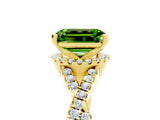Yellow gold Emerald Cut Peridot  Halo Twist Band Solitaire Prong Setting Ring_59