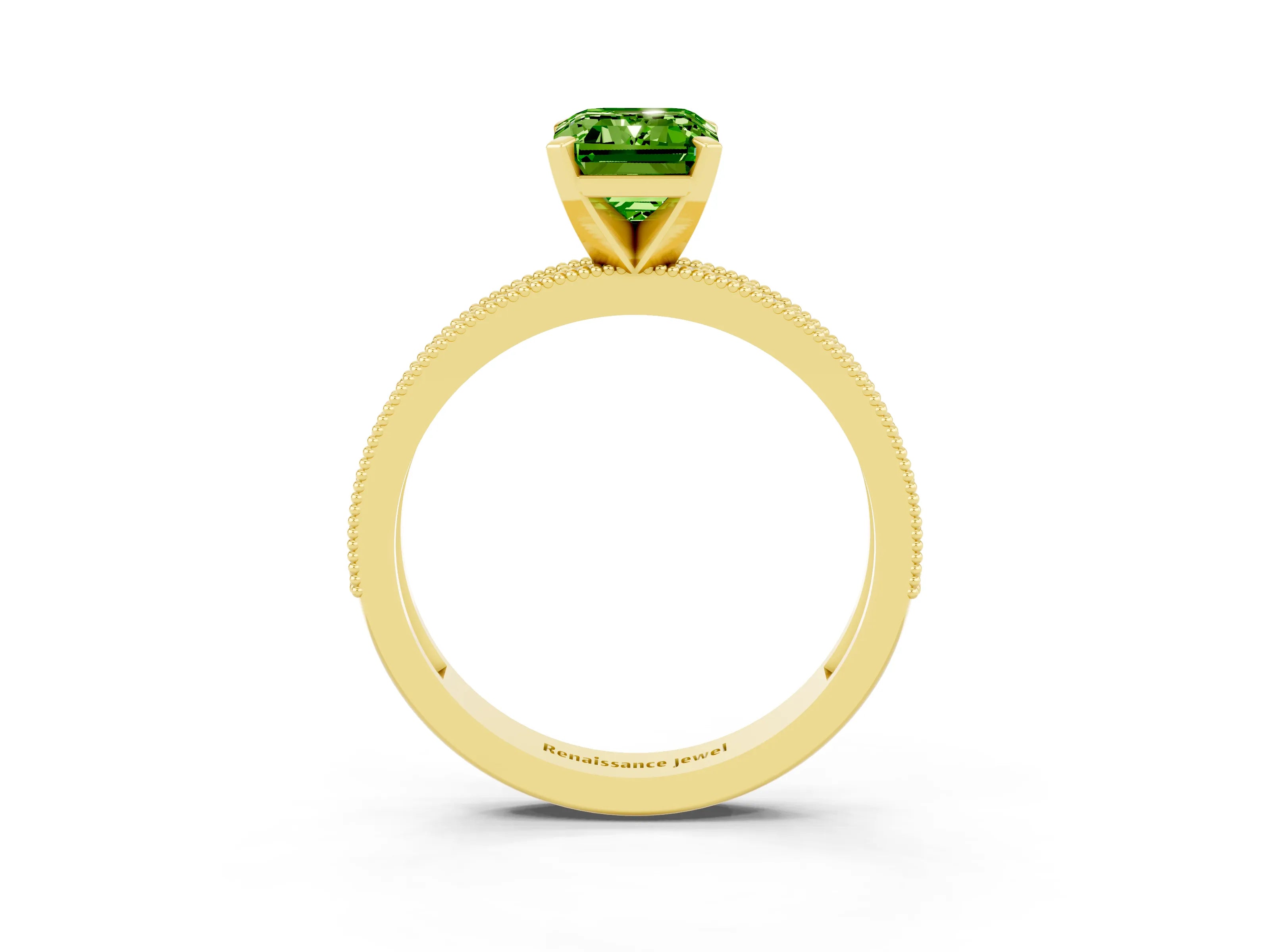 Yellow gold Emerald Cut Peridot Milgrain Pavé Engagement Ring with Four-Prong Setting_15