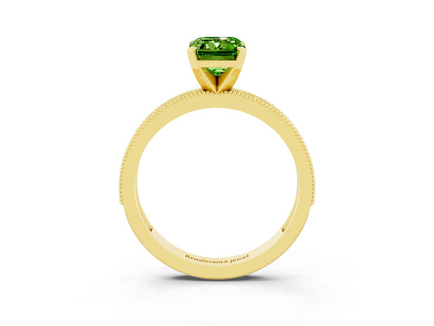 Yellow gold Emerald Cut Peridot Milgrain Pavé Engagement Ring with Four-Prong Setting_15