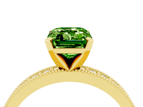 Yellow gold Emerald Cut Peridot Milgrain Pavé Engagement Ring with Four-Prong Setting_16