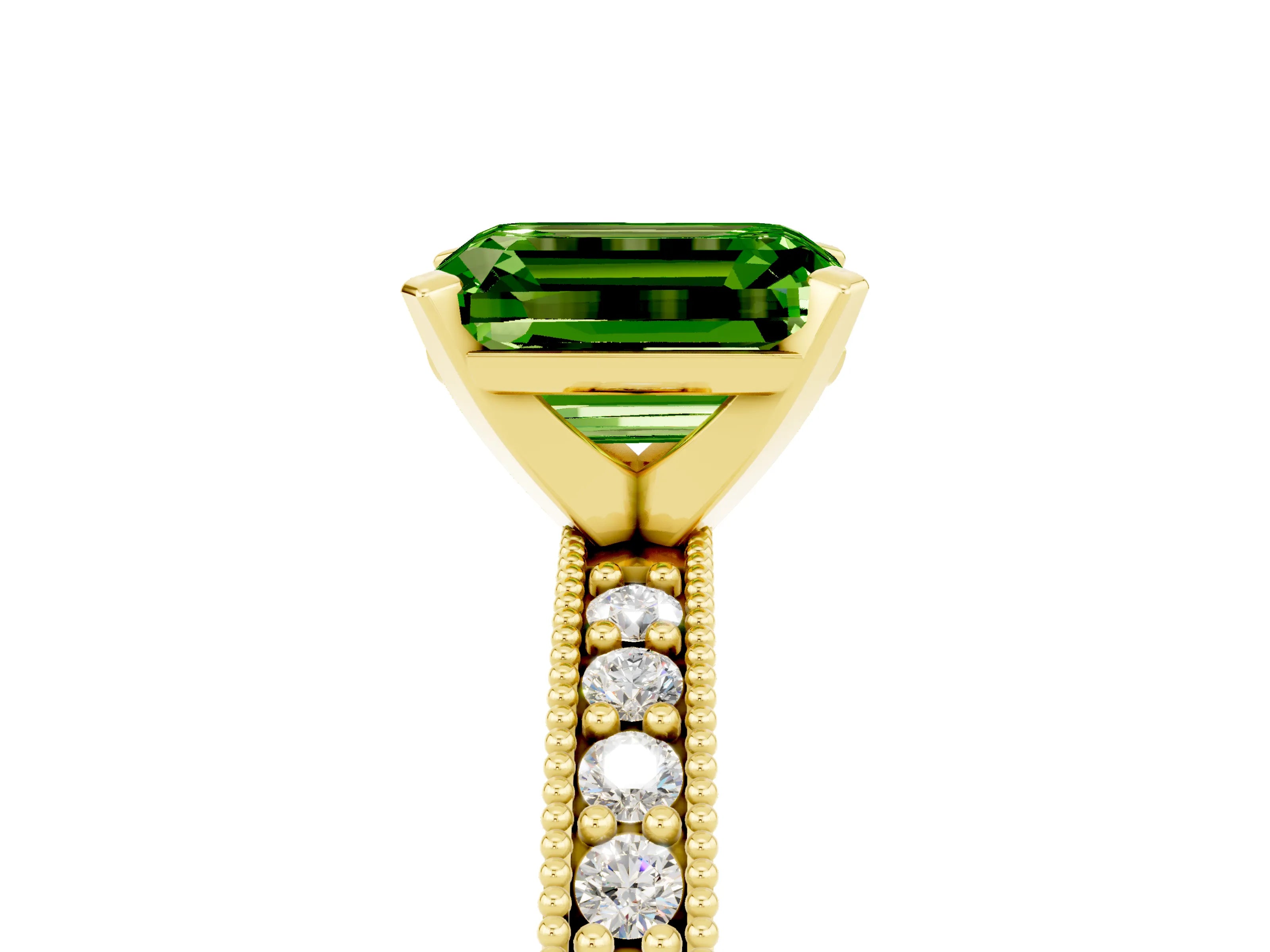 Yellow gold Emerald Cut Peridot Milgrain Pavé Engagement Ring with Four-Prong Setting_17