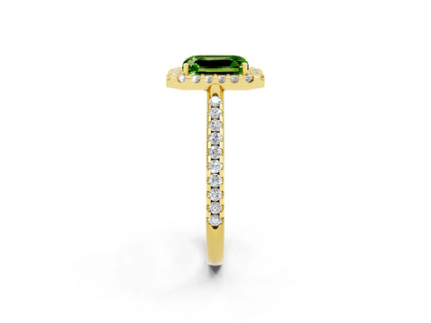 Yellow gold Emerald Cut Peridot Pavé Halo Ring with Four-Prong Setting_14