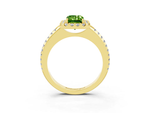Yellow gold Emerald Cut Peridot Pavé Halo Ring with Four-Prong Setting_15