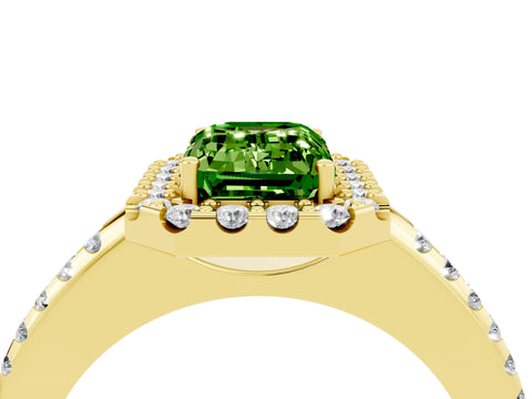 Yellow gold Emerald Cut Peridot Pavé Halo Ring with Four-Prong Setting_16