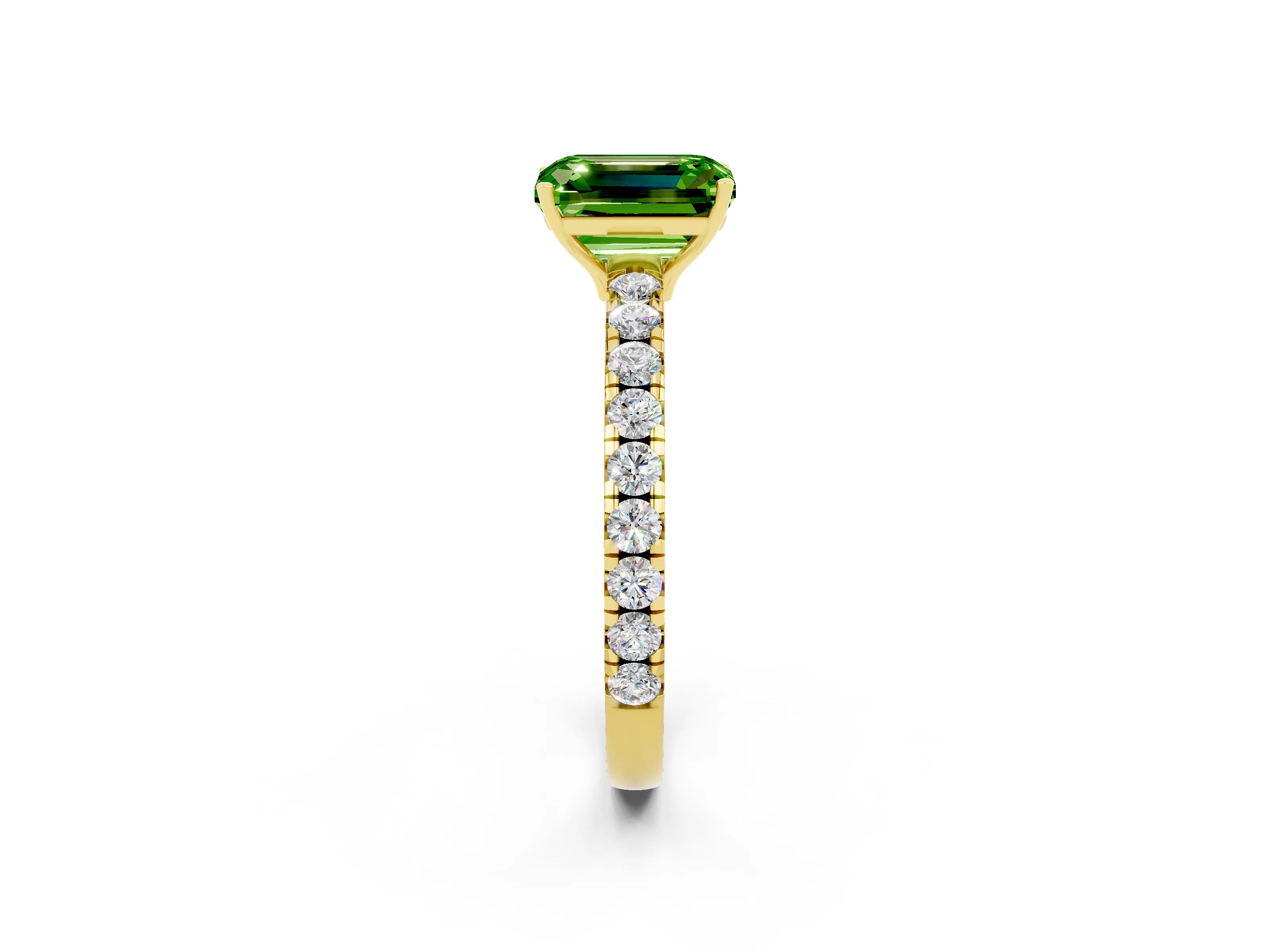 Yellow gold Emerald Cut Peridot Pavé Solitaire Engagement Ring with Four-Prong Setting_14