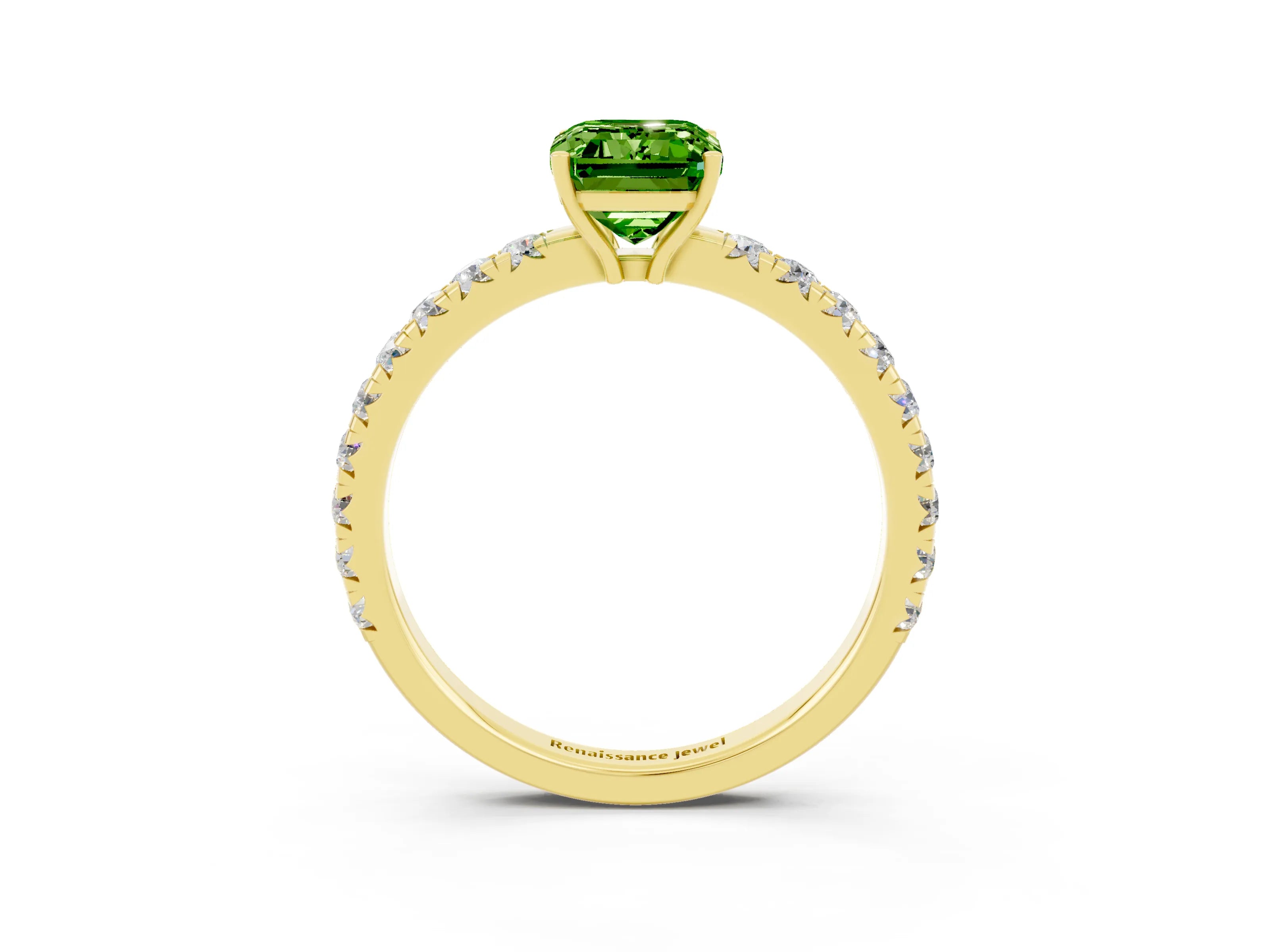 Yellow gold Emerald Cut Peridot Pavé Solitaire Engagement Ring with Four-Prong Setting_15