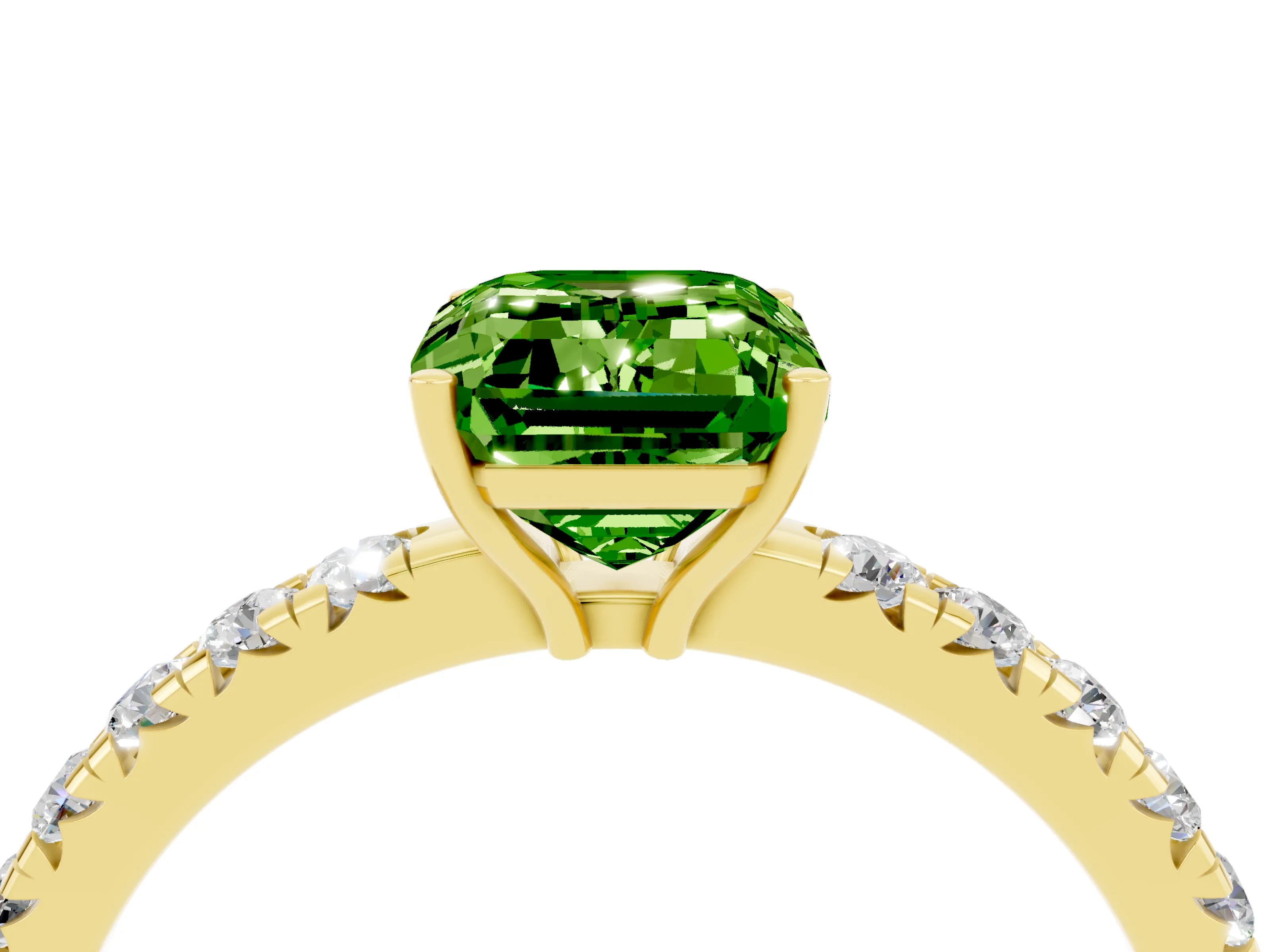 Yellow gold Emerald Cut Peridot Pavé Solitaire Engagement Ring with Four-Prong Setting_16