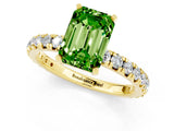 Yellow gold Emerald Cut Peridot Pavé Solitaire Ring with Round Band and Prong Setting_25