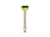 Yellow gold Emerald Cut Peridot Pavé Solitaire Ring with Round Band and Prong Setting_26