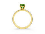 Yellow gold Emerald Cut Peridot Pavé Solitaire Ring with Round Band and Prong Setting_27