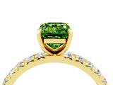 Yellow gold Emerald Cut Peridot Pavé Solitaire Ring with Round Band and Prong Setting_28