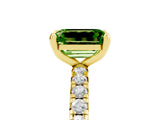 Yellow gold Emerald Cut Peridot Pavé Solitaire Ring with Round Band and Prong Setting_29