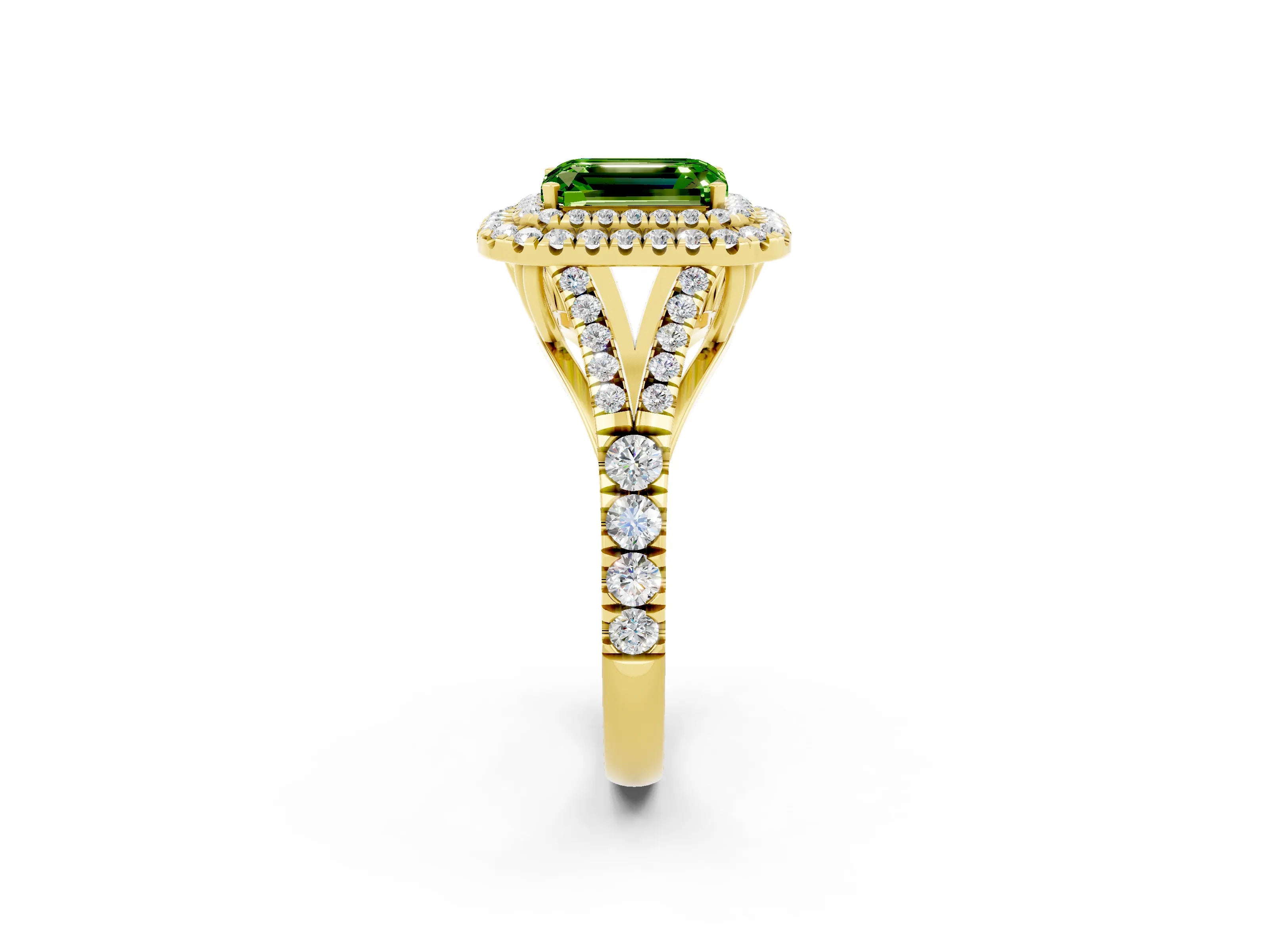 Yellow gold Emerald Cut Peridot Pavé Split Shank Double Halo Engagement Ring_2