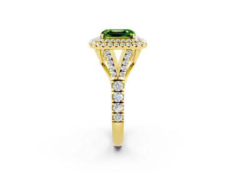 Yellow gold Emerald Cut Peridot Pavé Split Shank Double Halo Engagement Ring_2