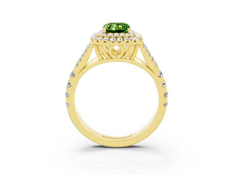 Yellow gold Emerald Cut Peridot Pavé Split Shank Double Halo Engagement Ring_3