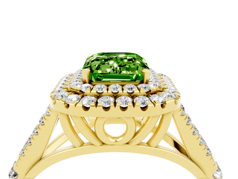 Yellow gold Emerald Cut Peridot Pavé Split Shank Double Halo Engagement Ring_4