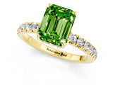 Yellow gold Emerald Cut Peridot Pave Band Solitaire Ring with Four-Prong Setting_25