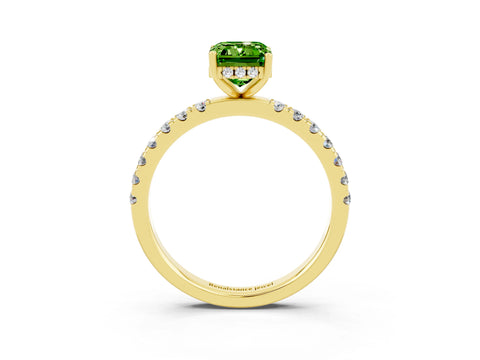 Yellow gold Emerald Cut Peridot Pave Band Solitaire Ring with Four-Prong Setting_27