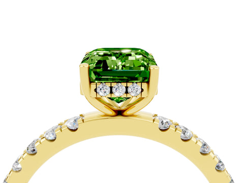 Yellow gold Emerald Cut Peridot Pave Band Solitaire Ring with Four-Prong Setting_28
