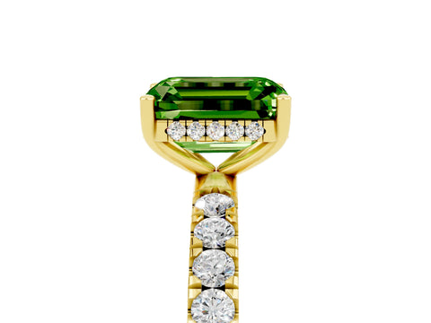 Yellow gold Emerald Cut Peridot Pave Band Solitaire Ring with Four-Prong Setting_29