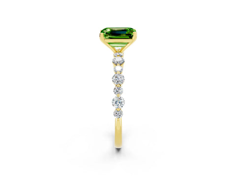 Yellow gold Emerald Cut Peridot Prong Set Engagement Ring with Pavé Band_2