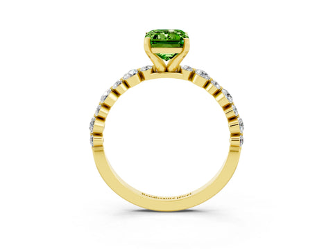 Yellow gold Emerald Cut Peridot Prong Set Engagement Ring with Pavé Band_3