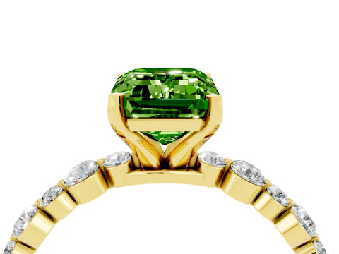 Yellow gold Emerald Cut Peridot Prong Set Engagement Ring with Pavé Band_4