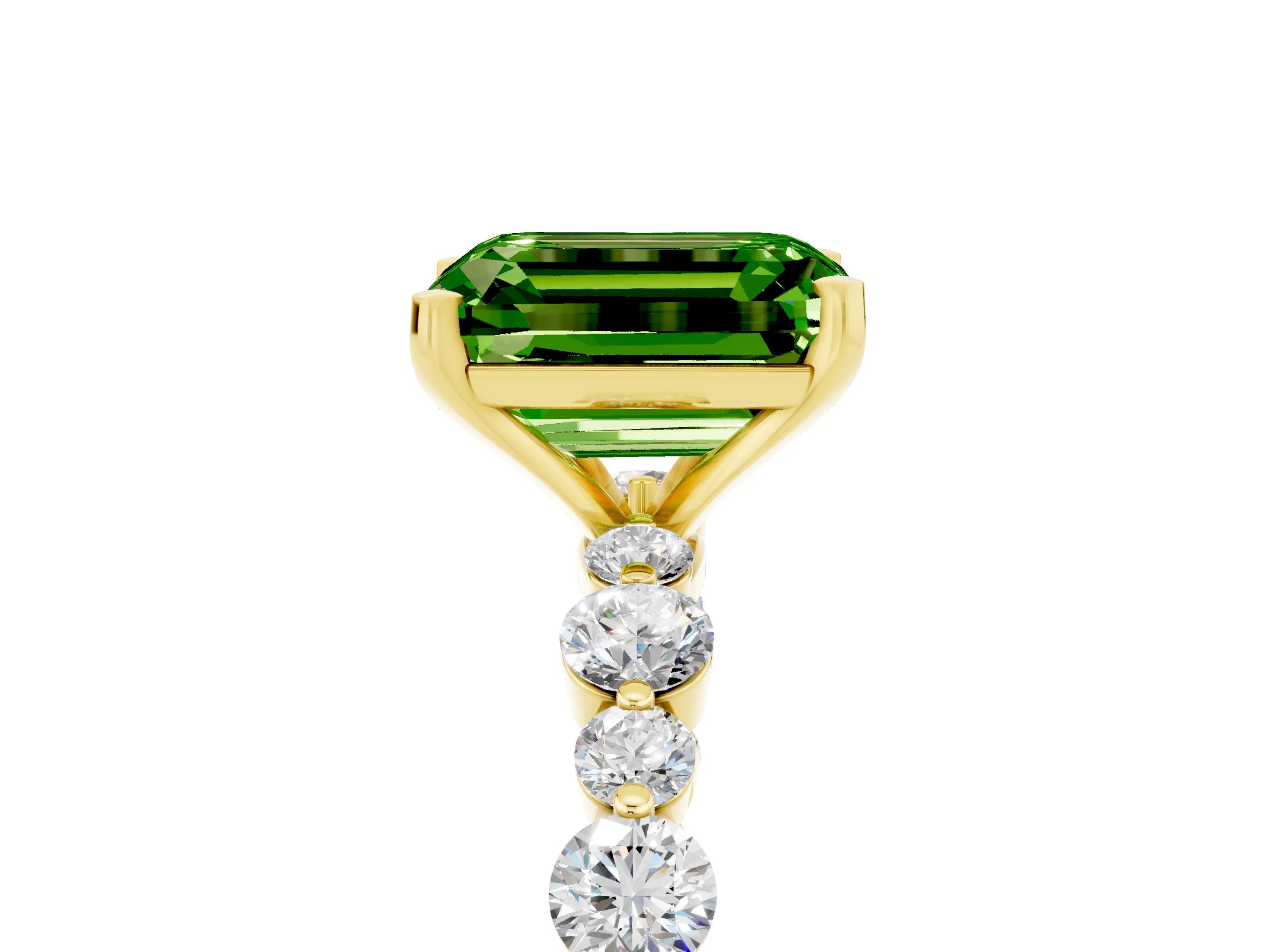 Yellow gold Emerald Cut Peridot Prong Set Engagement Ring with Pavé Band_5