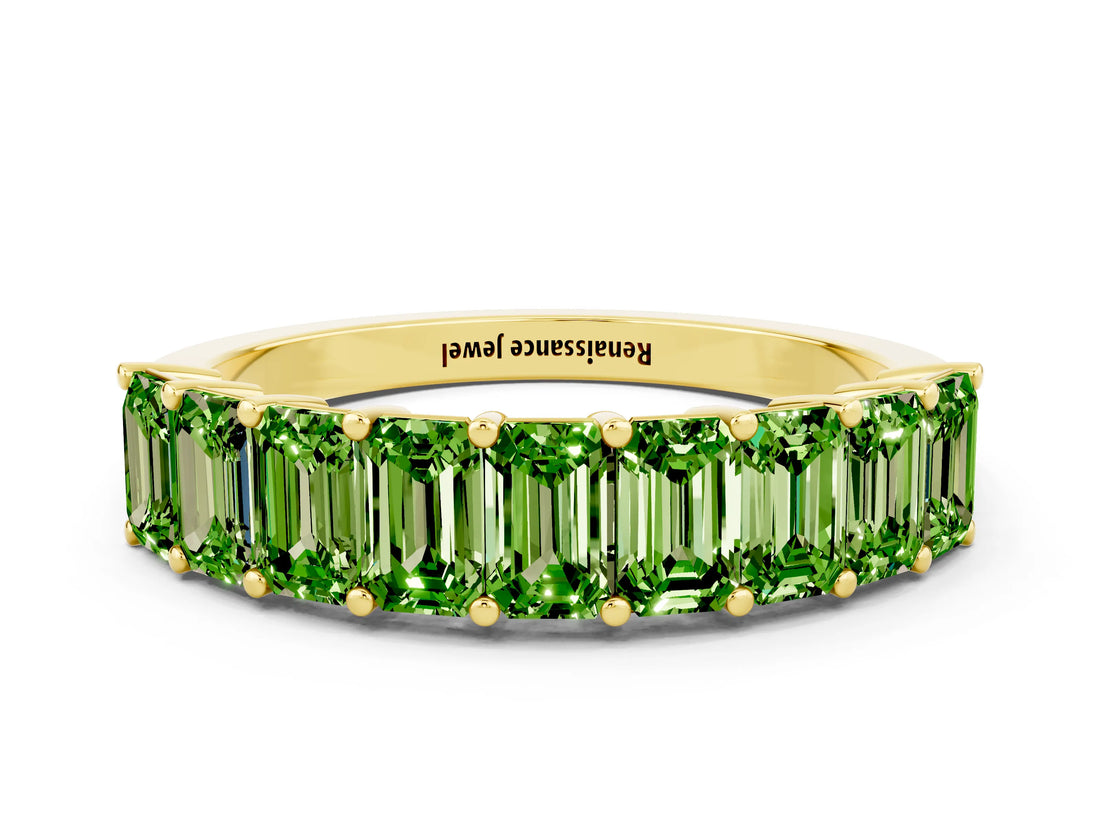 Yellow gold Emerald Cut Peridot Prong-Set Eternity Band_6