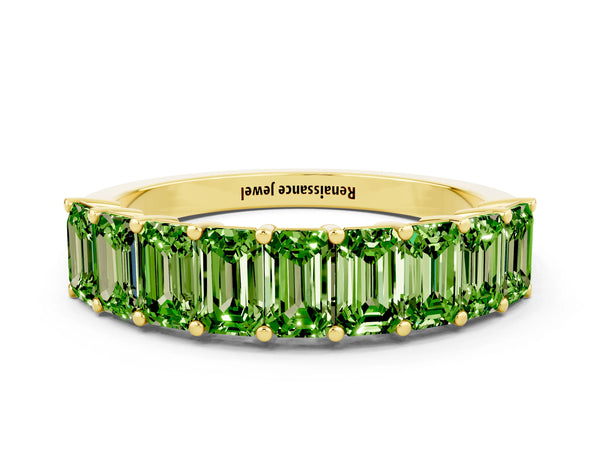 Yellow gold Emerald Cut Peridot Prong-Set Eternity Band