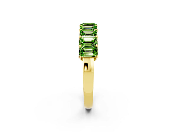 Yellow gold Emerald Cut Peridot Prong-Set Eternity Band