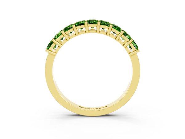 Yellow gold Emerald Cut Peridot Prong-Set Eternity Band