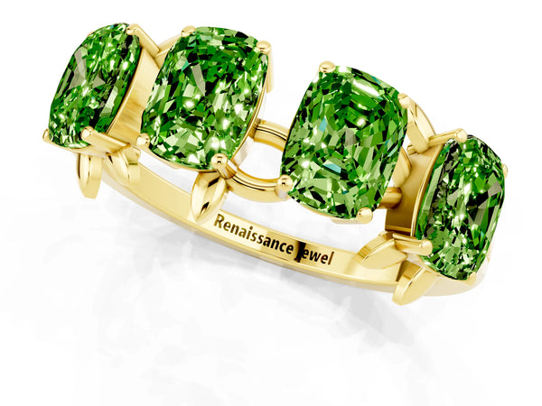 Yellow gold Emerald Cut Peridot Prong-Set Half Eternity Band