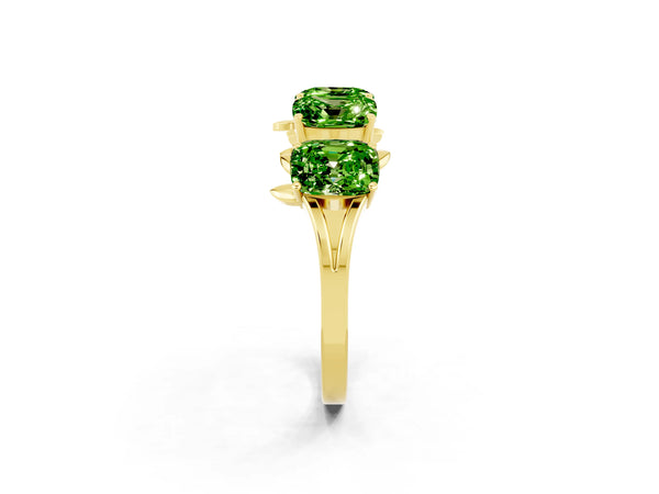 Yellow gold Emerald Cut Peridot Prong-Set Half Eternity Band