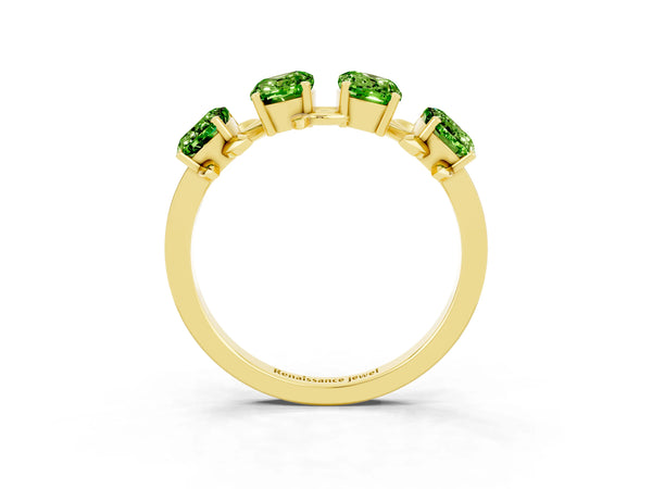 Yellow gold Emerald Cut Peridot Prong-Set Half Eternity Band
