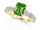 Yellow gold Emerald Cut Peridot Prong Setting with Side Stones on a Pave Band_1