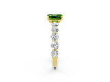 Yellow gold Emerald Cut Peridot Prong Setting with Side Stones on a Pave Band_2