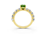 Yellow gold Emerald Cut Peridot Prong Setting with Side Stones on a Pave Band_3