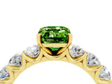 Yellow gold Emerald Cut Peridot Prong Setting with Side Stones on a Pave Band_4