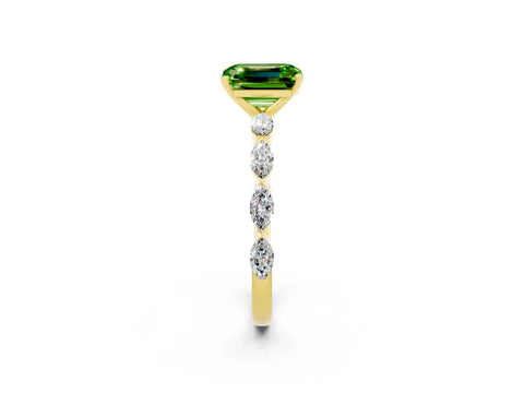 Yellow gold Emerald Cut Peridot Ring with Marquise Side Stones and Prong Setting_2