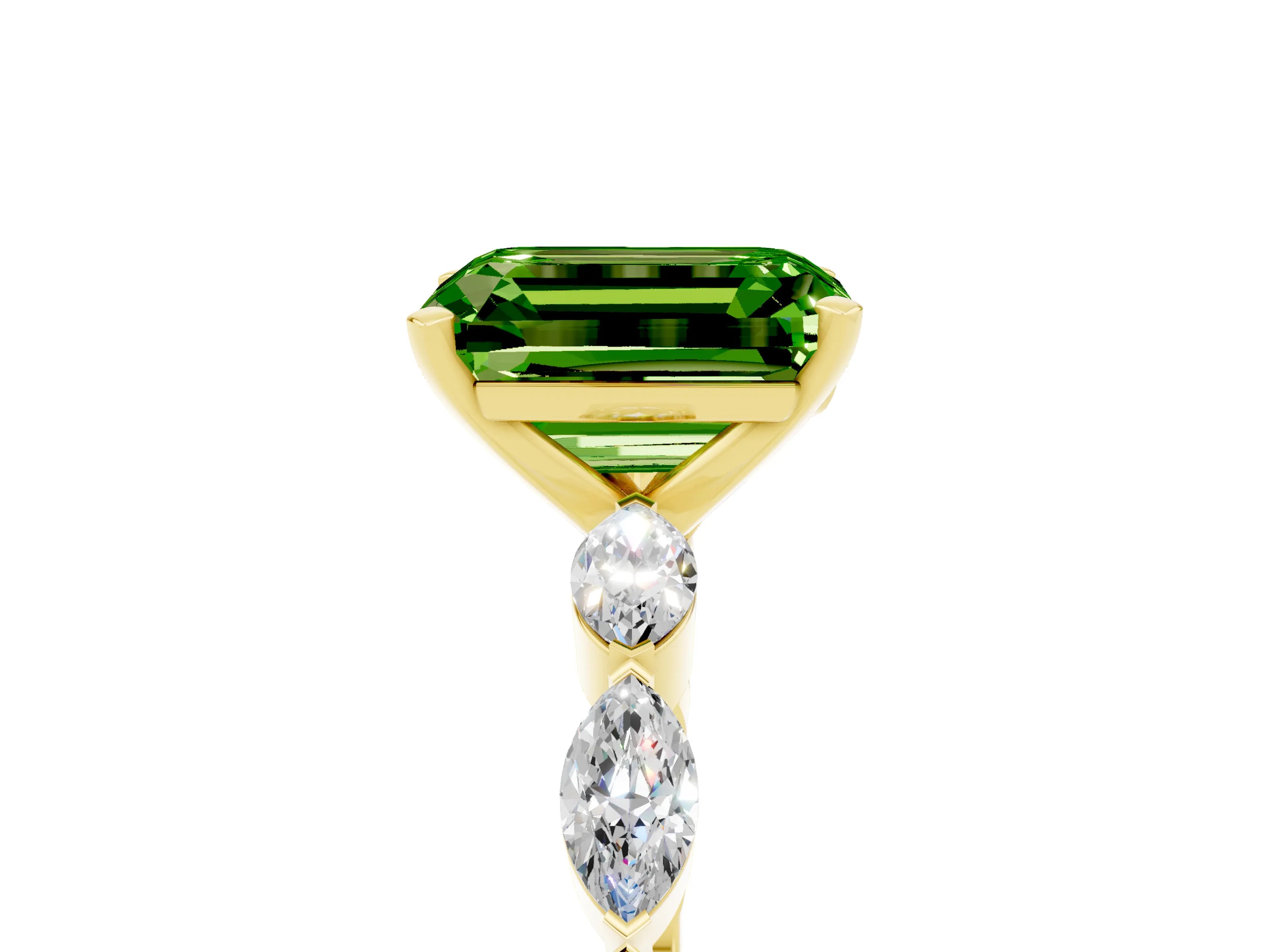 Yellow gold Emerald Cut Peridot Ring with Marquise Side Stones and Prong Setting_5