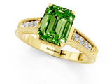 Yellow gold Emerald Cut Peridot Ring with Milgrain Pavé Band and Four-Prong Setting_13