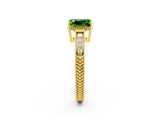 Yellow gold Emerald Cut Peridot Ring with Milgrain Pavé Band and Four-Prong Setting_14