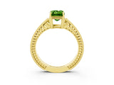 Yellow gold Emerald Cut Peridot Ring with Milgrain Pavé Band and Four-Prong Setting_15