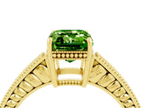Yellow gold Emerald Cut Peridot Ring with Milgrain Pavé Band and Four-Prong Setting_16