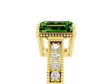 Yellow gold Emerald Cut Peridot Ring with Milgrain Pavé Band and Four-Prong Setting_17