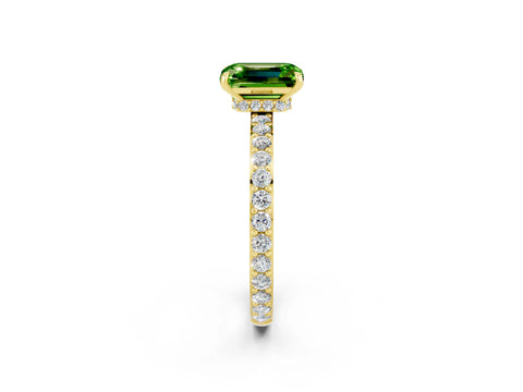 Yellow gold Emerald Cut Peridot Ring with Pavé Band and Four-Prong Setting_2