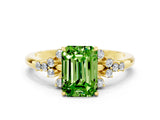 Yellow gold Emerald Cut Peridot Ring with Side Stones and Four-Prong Setting_36