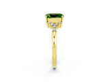 Yellow gold Emerald Cut Peridot Ring with Side Stones and Four-Prong Setting_38