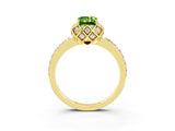 Yellow gold Emerald Cut Peridot Scalloped Halo Engagement Ring with Round Shared Prong Band_27